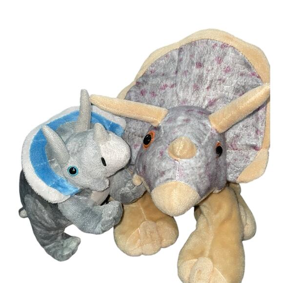 Wild Republic Plush Dinosaur Triceratops Stuffed Animal 16" Nursery Gift Lot x2 - Picture 9 of 15